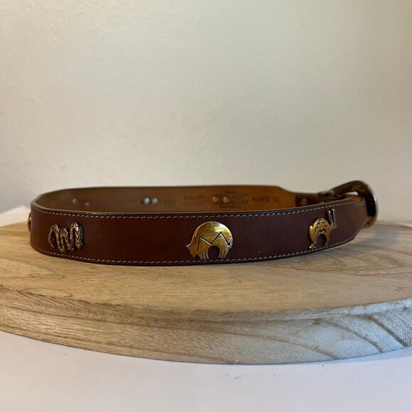 Leegin 1990 USA Brown Genuine Leather Animal Studded Western Belt Size Small - Picture 2 of 15